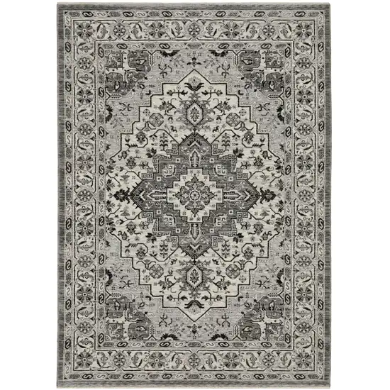 Gray And Ivory Medallion Area Rug With Fringe Photo 2