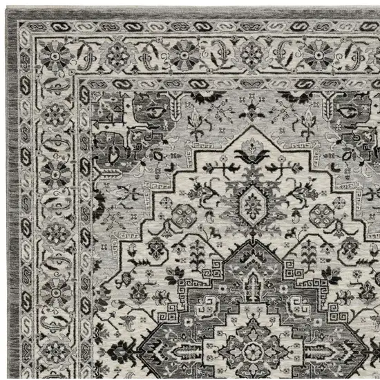 Gray And Ivory Medallion Area Rug With Fringe Photo 9