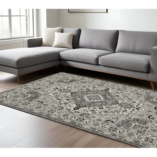 Gray And Ivory Medallion Area Rug With Fringe Photo 1