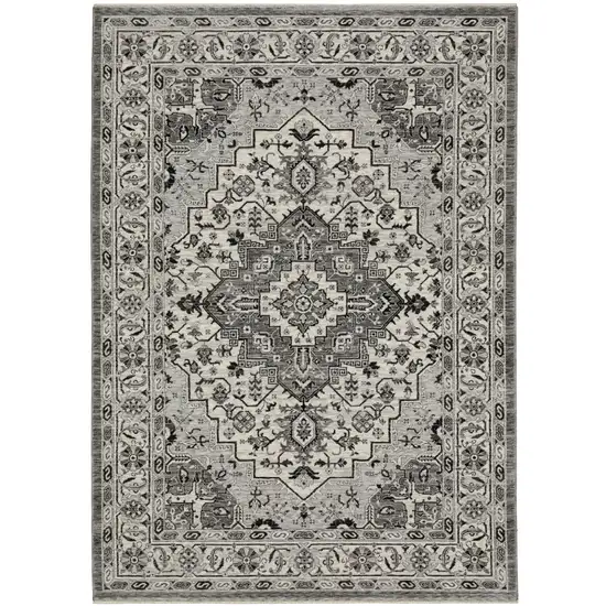 Gray And Ivory Medallion Area Rug With Fringe Photo 4