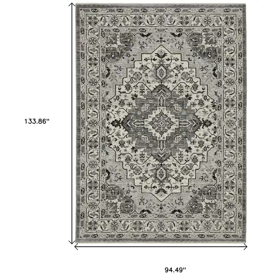 Gray And Ivory Medallion Area Rug With Fringe Photo 3