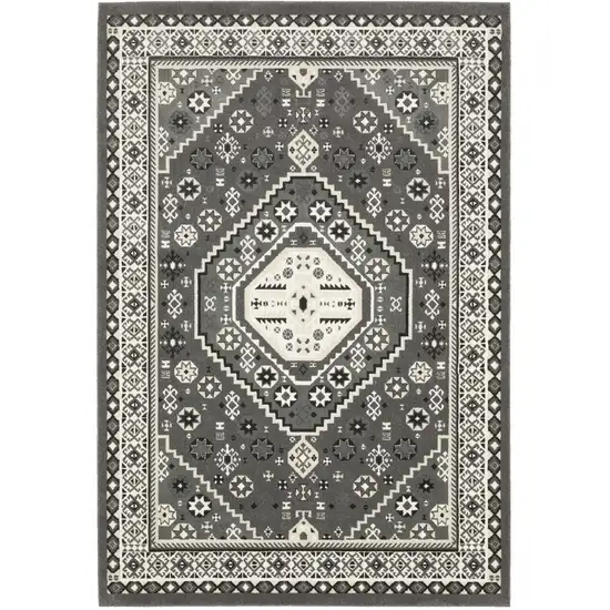 Gray And Ivory Medallion Area Rug Photo 2