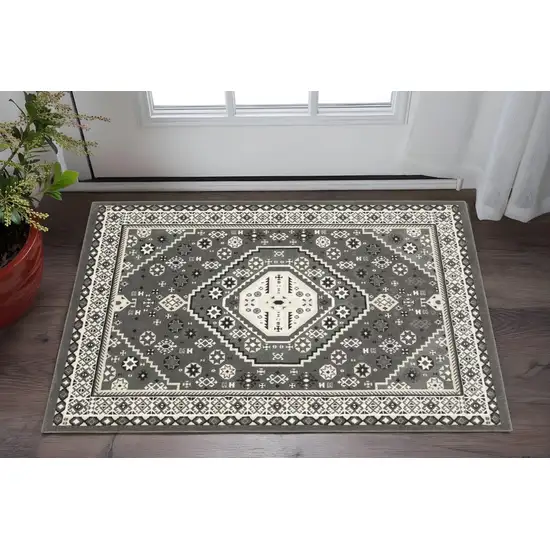 Gray And Ivory Medallion Area Rug Photo 1