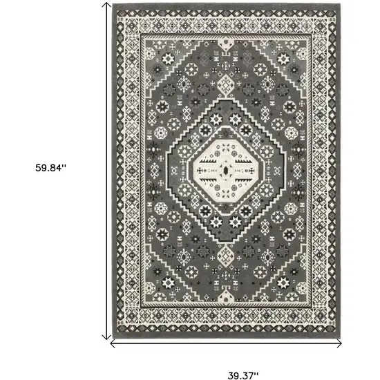 Gray And Ivory Medallion Area Rug Photo 3