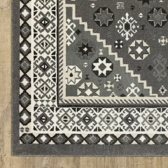 Gray And Ivory Medallion Area Rug Photo 6