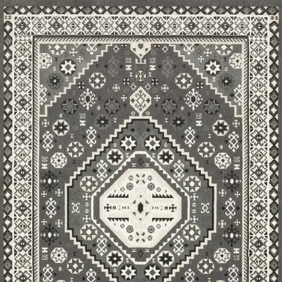 Gray And Ivory Medallion Area Rug Photo 7