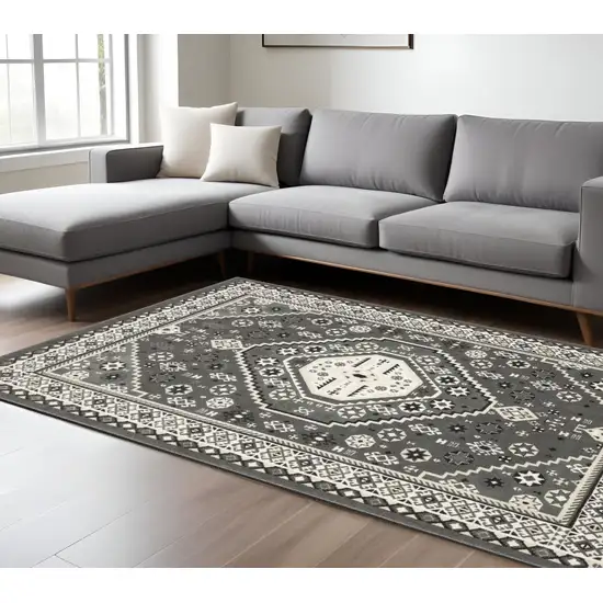 Gray And Ivory Medallion Area Rug Photo 1