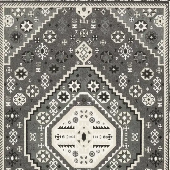 Gray And Ivory Medallion Area Rug Photo 6