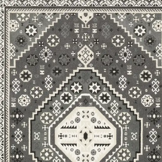 Gray And Ivory Medallion Area Rug Photo 6