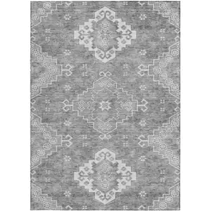 Photo of Gray And Ivory Medallion Washable Indoor Outdoor Area Rug