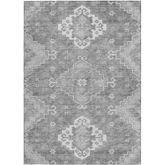 Gray And Ivory Medallion Washable Indoor Outdoor Area Rug Photo 7