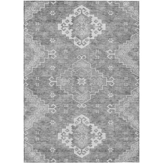 Gray And Ivory Medallion Washable Indoor Outdoor Area Rug Photo 2