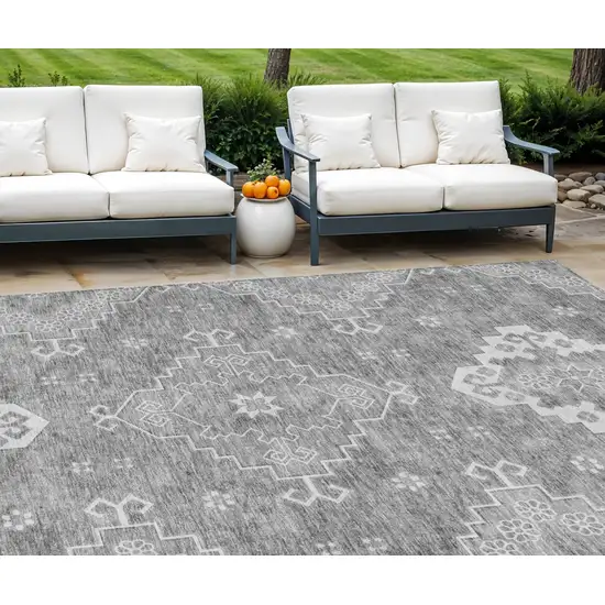 Gray And Ivory Medallion Washable Indoor Outdoor Area Rug Photo 1