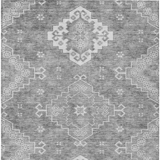 Gray And Ivory Medallion Washable Indoor Outdoor Area Rug Photo 6