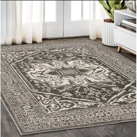 Gray And Ivory Oriental Area Rug Photo 1