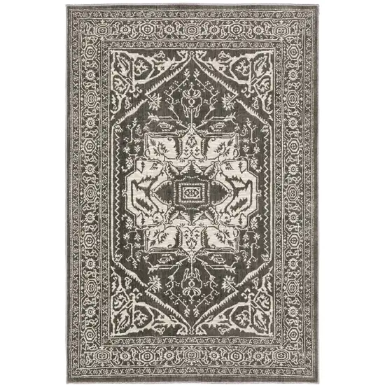 Gray And Ivory Oriental Area Rug Photo 4