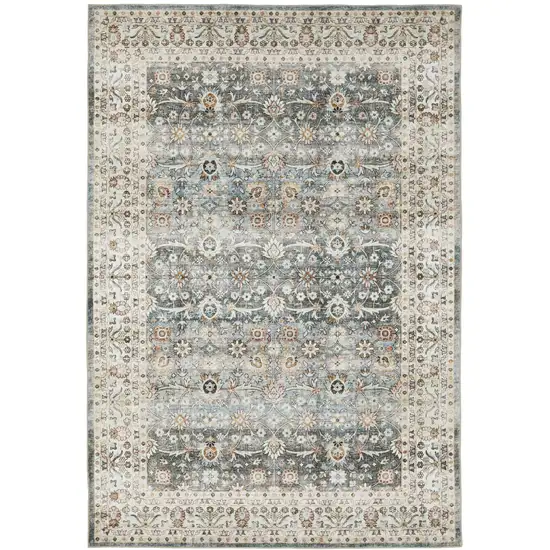 Gray And Ivory Oriental Distressed Area Rug Photo 5