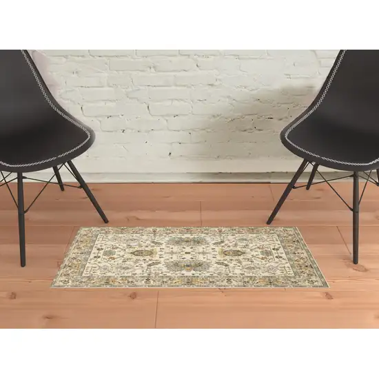 Gray And Ivory Oriental Power Loom Area Rug With Fringe Photo 2