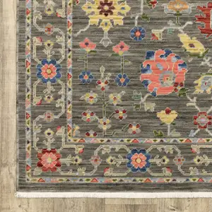 Photo of Gray And Ivory Oriental Power Loom Runner Rug With Fringe