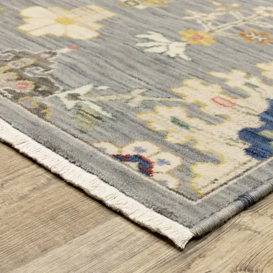 Gray And Ivory Oriental Power Loom Runner Rug With Fringe Photo 4