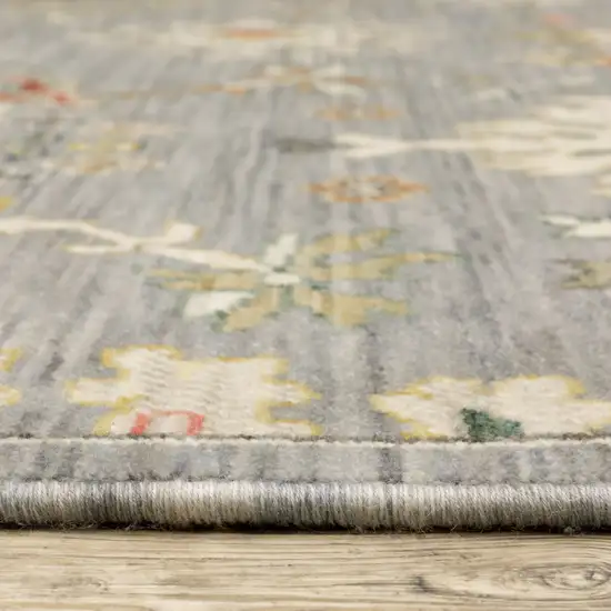 Gray And Ivory Oriental Power Loom Runner Rug With Fringe Photo 7