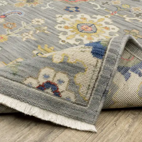 Gray And Ivory Oriental Power Loom Runner Rug With Fringe Photo 5