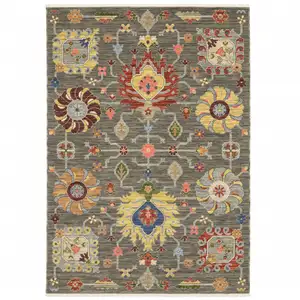 Photo of Gray And Ivory Oriental Power Loom Runner Rug With Fringe