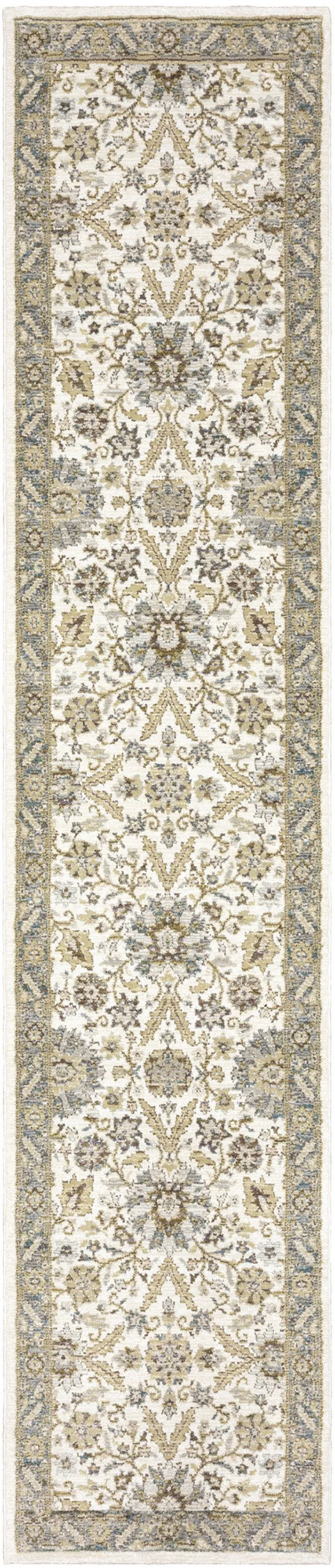 Gray And Ivory Oriental Power Loom Runner Rug Photo 1