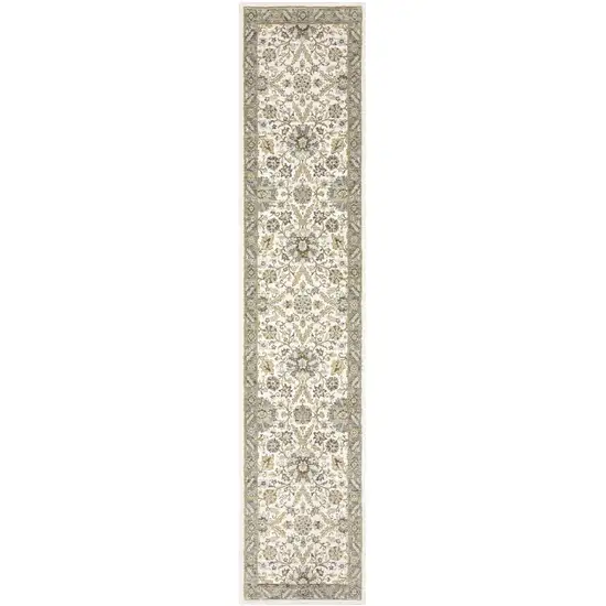 Gray And Ivory Oriental Power Loom Runner Rug Photo 1