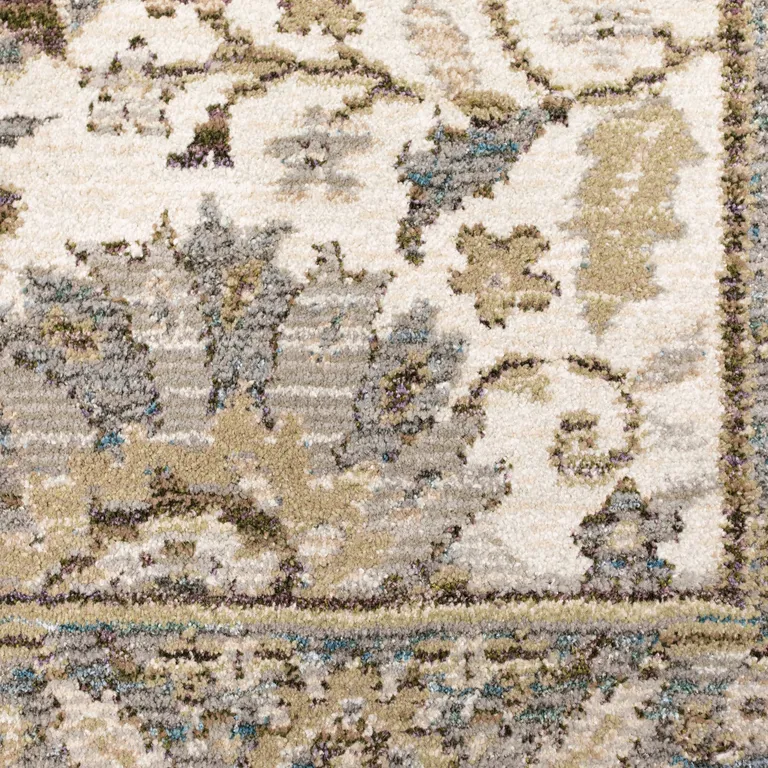 Gray And Ivory Oriental Power Loom Runner Rug Photo 3