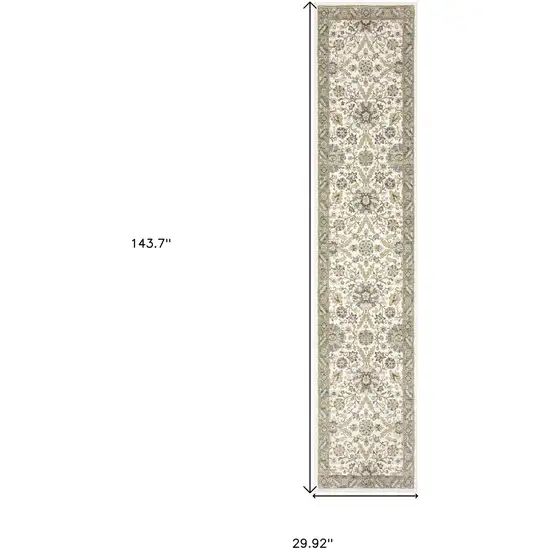 Gray And Ivory Oriental Power Loom Runner Rug Photo 5