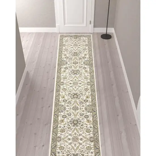 Gray And Ivory Oriental Power Loom Runner Rug Photo 2