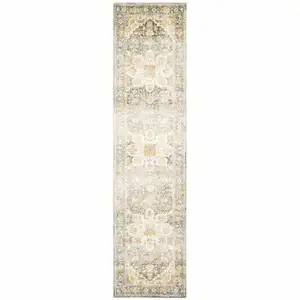 Photo of Gray And Ivory Oriental Power Loom Stain Resistant Runner Rug