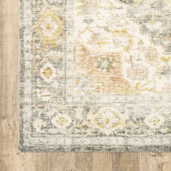 Gray And Ivory Oriental Power Loom Stain Resistant Runner Rug Photo 2