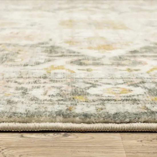 Gray And Ivory Oriental Power Loom Stain Resistant Runner Rug Photo 5