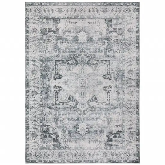 Gray And Ivory Oriental Printed Non Skid Area Rug Photo 2