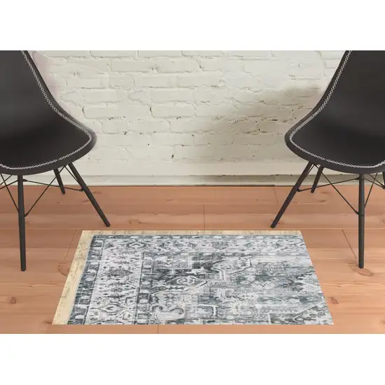 Gray And Ivory Oriental Printed Non Skid Area Rug Photo 3