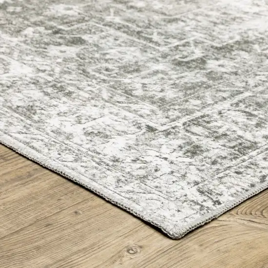 Gray And Ivory Oriental Printed Stain Resistant Non Skid Runner Rug Photo 5