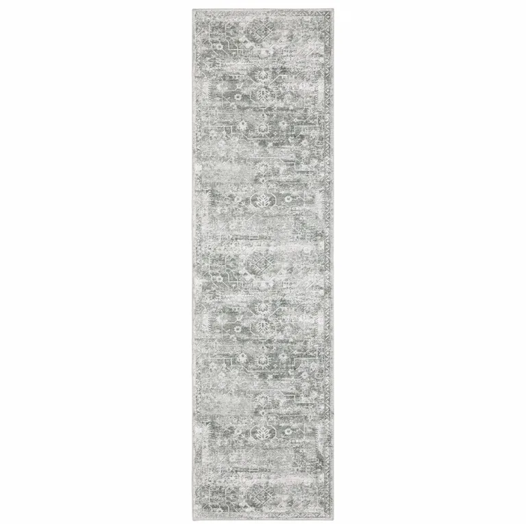 Gray And Ivory Oriental Printed Stain Resistant Non Skid Runner Rug Photo 1