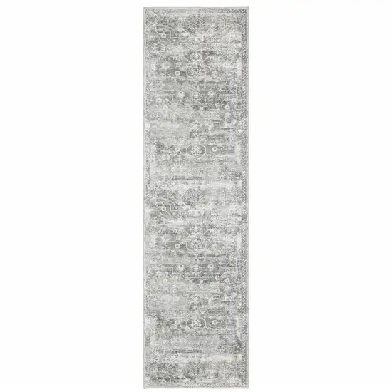 Gray And Ivory Oriental Printed Stain Resistant Non Skid Runner Rug Photo 1