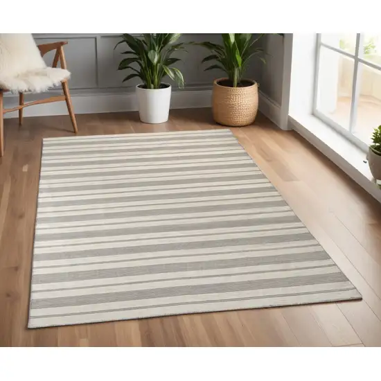 Gray and Ivory Striped Hand Woven Area Rug Photo 1