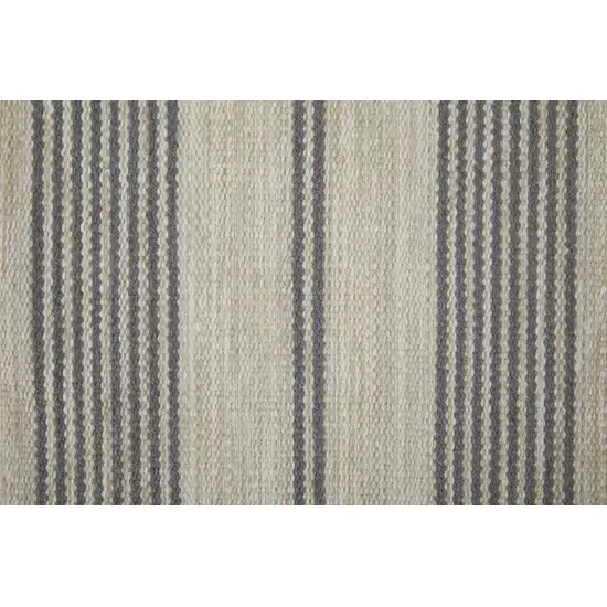 Gray And Ivory Striped Dhurrie Hand Woven Stain Resistant Area Rug Photo 9