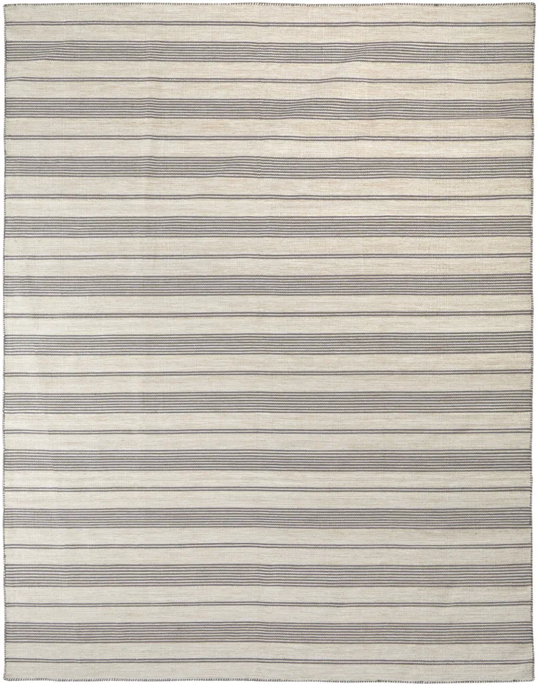 Gray And Ivory Striped Dhurrie Hand Woven Stain Resistant Area Rug Photo 1