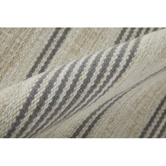 Gray And Ivory Striped Dhurrie Hand Woven Stain Resistant Area Rug Photo 8