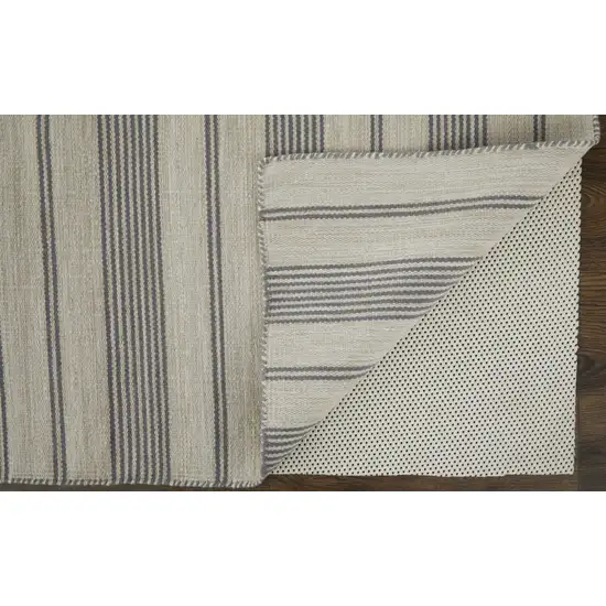 Gray And Ivory Striped Dhurrie Hand Woven Stain Resistant Area Rug Photo 3