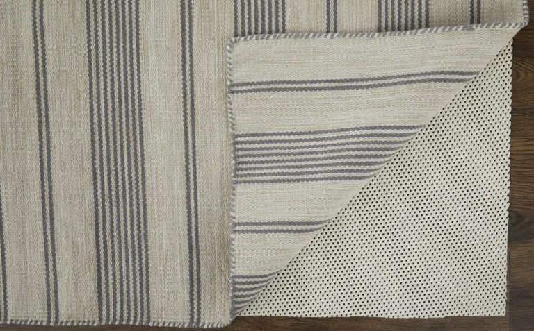 Gray And Ivory Striped Dhurrie Hand Woven Stain Resistant Area Rug Photo 3