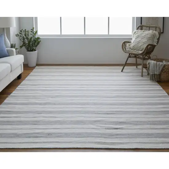 Gray And Ivory Striped Dhurrie Hand Woven Stain Resistant Area Rug Photo 6