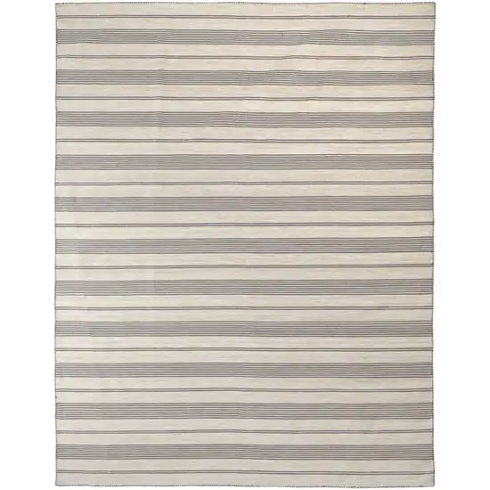 Gray And Ivory Striped Dhurrie Hand Woven Stain Resistant Area Rug Photo 1