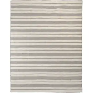 Photo of Gray And Ivory Striped Dhurrie Hand Woven Stain Resistant Area Rug