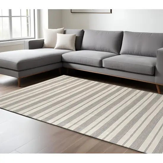 Gray and Ivory Striped Hand Woven Area Rug Photo 1